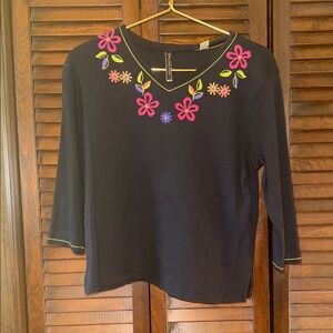 Bechamel Petite Floral Embroidered Black Top